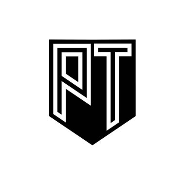 PT Letter Logo monogram kalkan geometrik çizgisi kalkan biçimi tasarım şablonu içinde