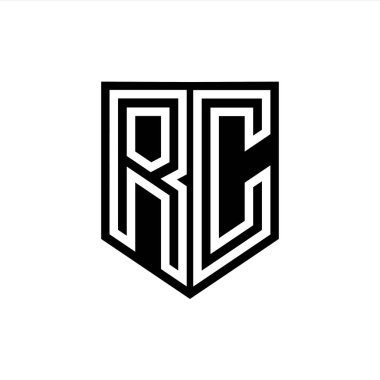 RC Harfi Logo monogram kalkan geometrik çizgi içinde kalkan biçimi tasarım şablonu