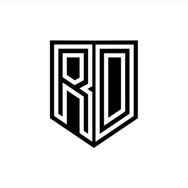 Kalkan biçimi tasarım şablonu içinde RD Harfi Logo monogram kalkan geometrik çizgisi