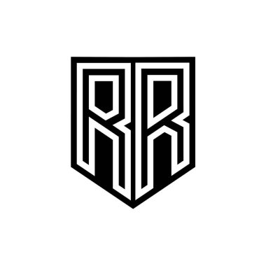 Kalkan biçimi tasarım şablonu içinde RR Letter Logo monogram kalkan geometrik çizgisi