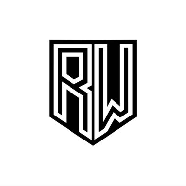 RW Harfi Logo monogram kalkan geometrik çizgisi, kalkan biçimi tasarım şablonu içinde
