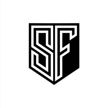 SF Harfi Logo monogram kalkan geometrik çizgisi kalkan biçimi tasarım şablonu içinde