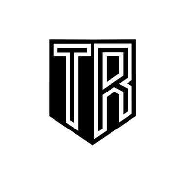 TR Letter Logo monogram kalkan geometrik çizgi içinde kalkan biçimi tasarım şablonu