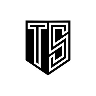 TS Harfi Logosu monogram kalkan geometrik çizgisi kalkan biçimi tasarım şablonu içinde