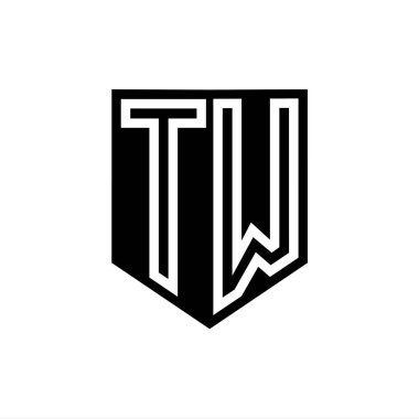 TW Harfi Logo monogram kalkan geometrik çizgi içinde kalkan biçimi tasarım şablonu