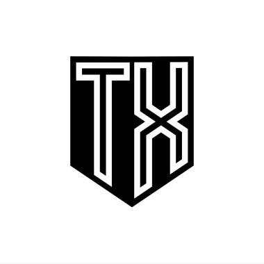 Kalkan biçimi tasarım şablonu içinde TX Harfi Logo monogram kalkan geometrik çizgisi