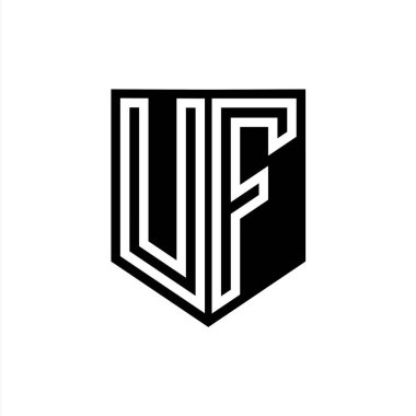 Kalkan biçimi tasarım şablonu içindeki UF Harfi Logo monogram kalkan geometrik çizgisi
