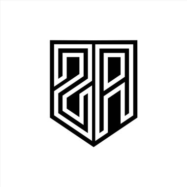 ZA Harfi Logo monogram kalkan geometrik çizgisi kalkan biçimi tasarım şablonu içinde