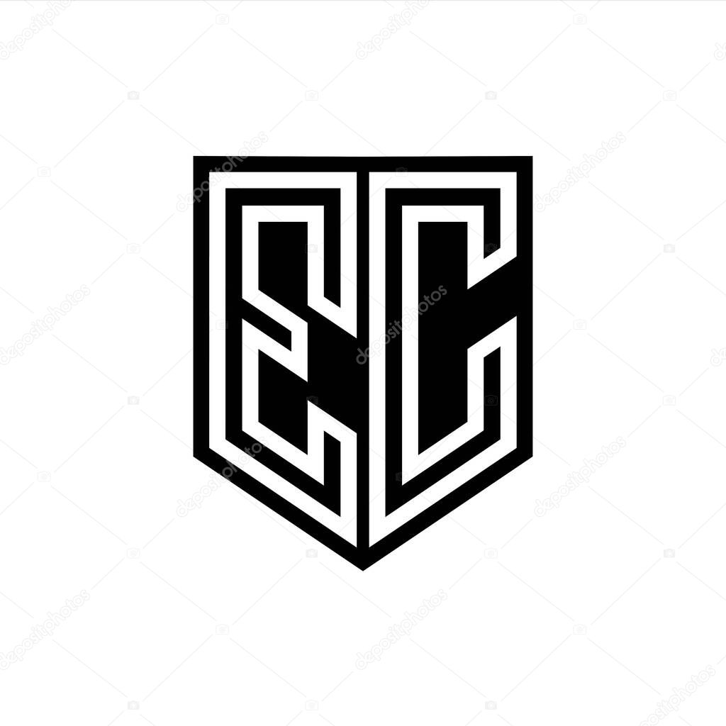 EC Letter Logo monogram shield geometric line inside shield style design template