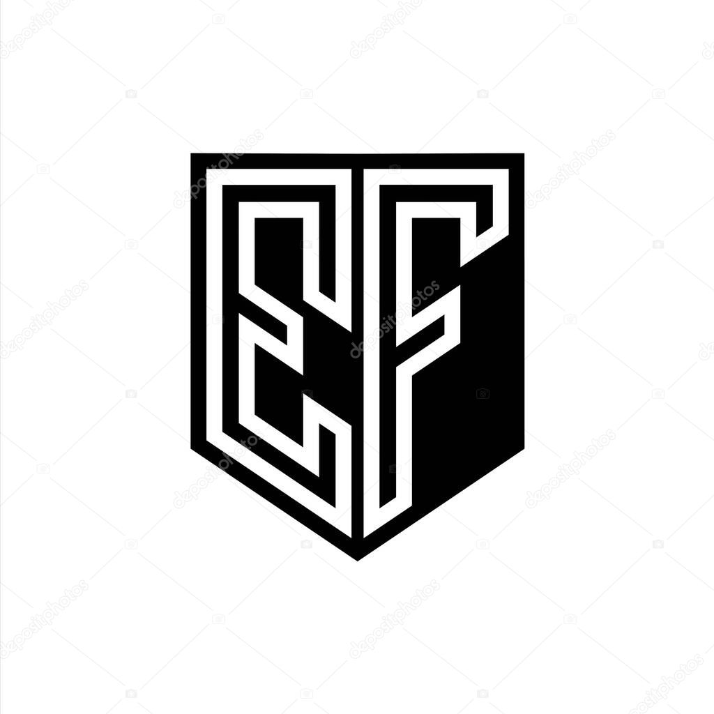 EF Letter Logo monogram shield geometric line inside shield style design template