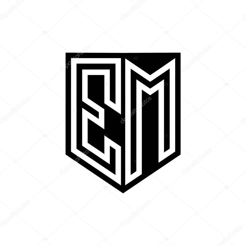 EM Letter Logo monogram shield geometric line inside shield style design template