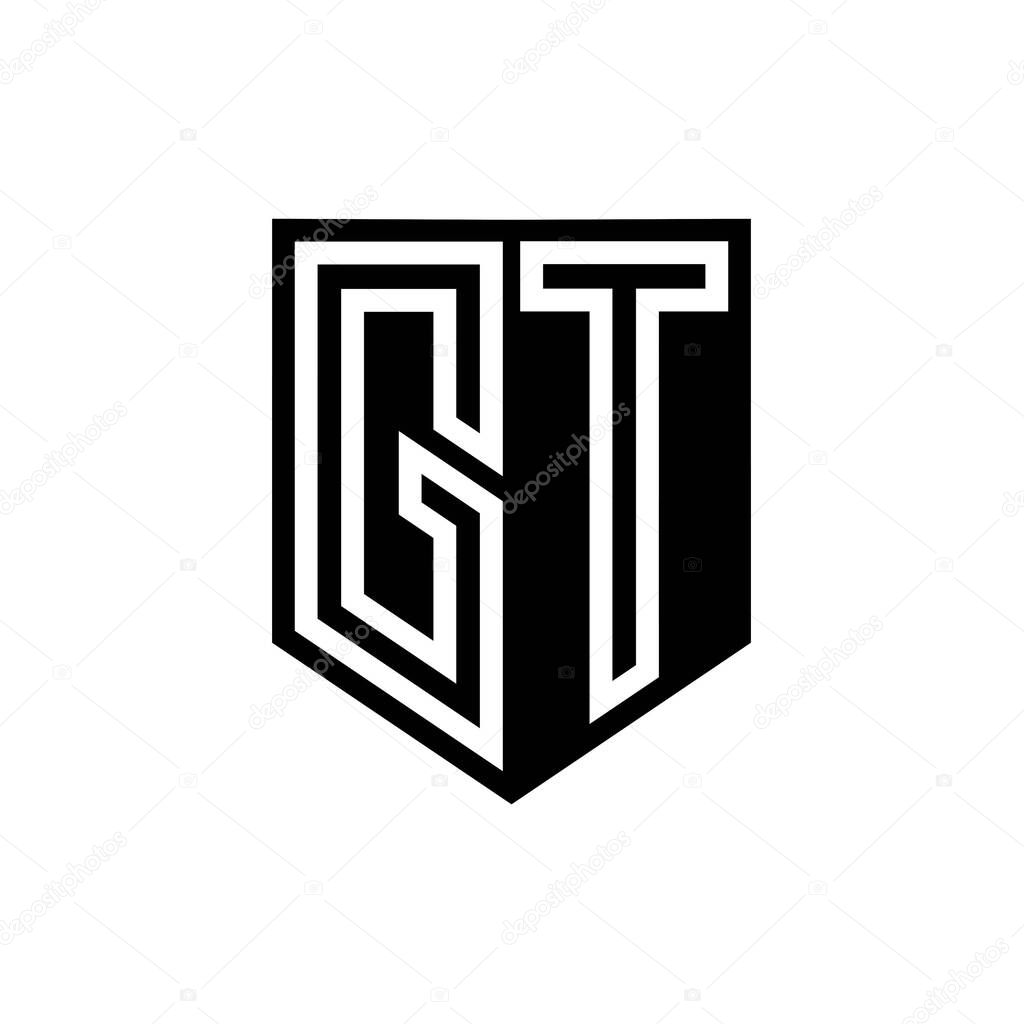 GT Letter Logo monogram shield geometric line inside shield style design template