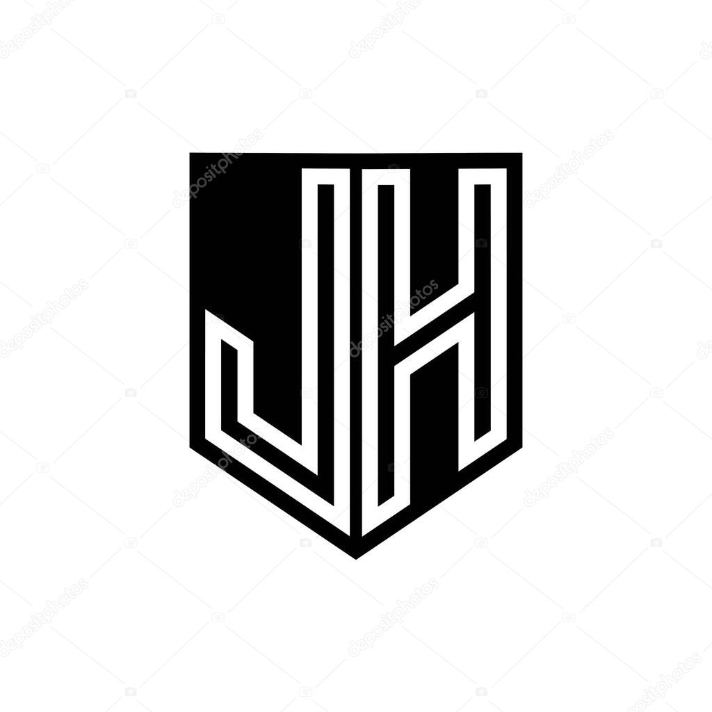 JH Letter Logo monogram shield geometric line inside shield style design template