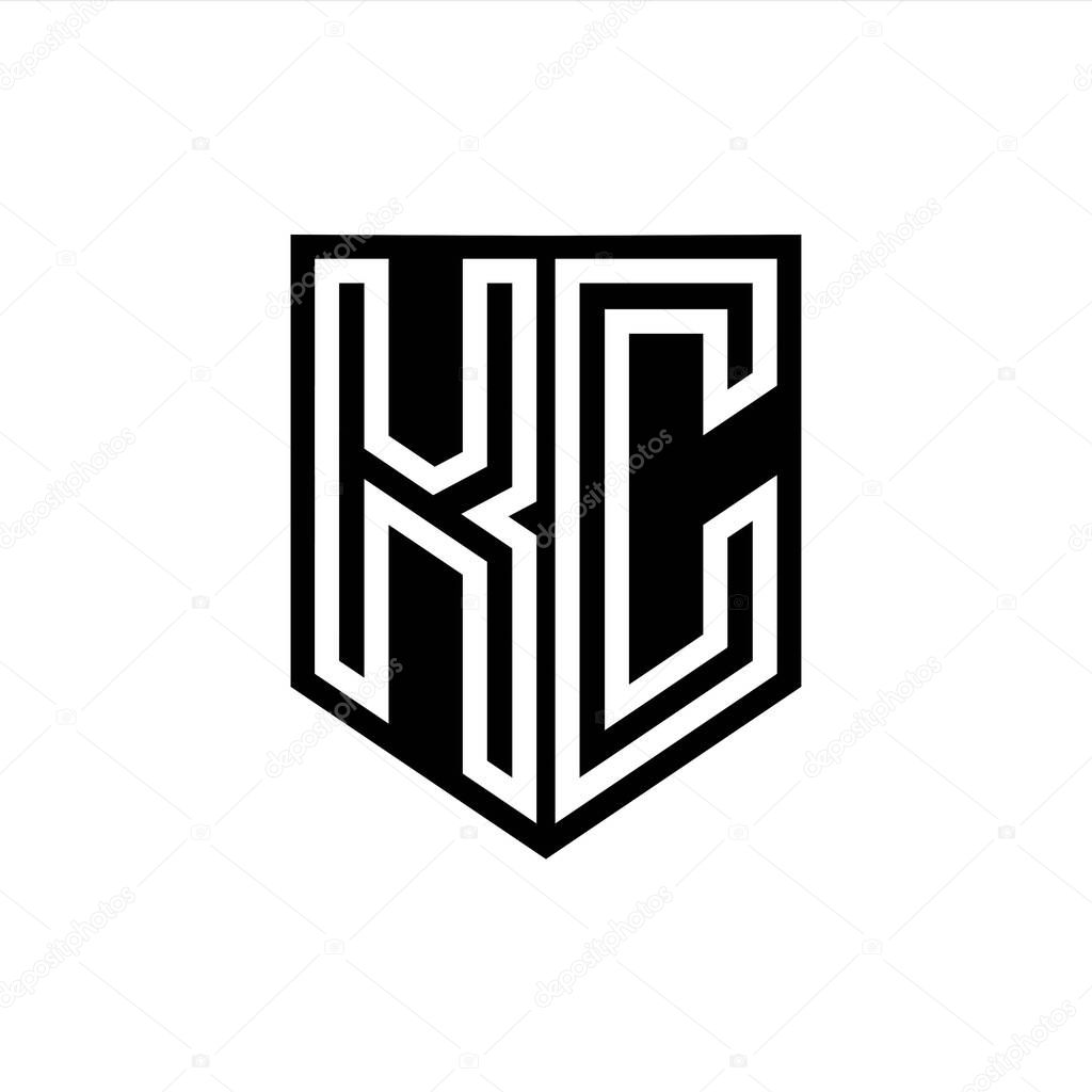 KC Letter Logo monogram shield geometric line inside shield style design template