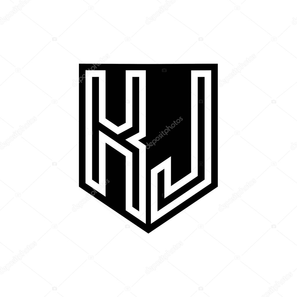 KJ Letter Logo monogram shield geometric line inside shield style design template