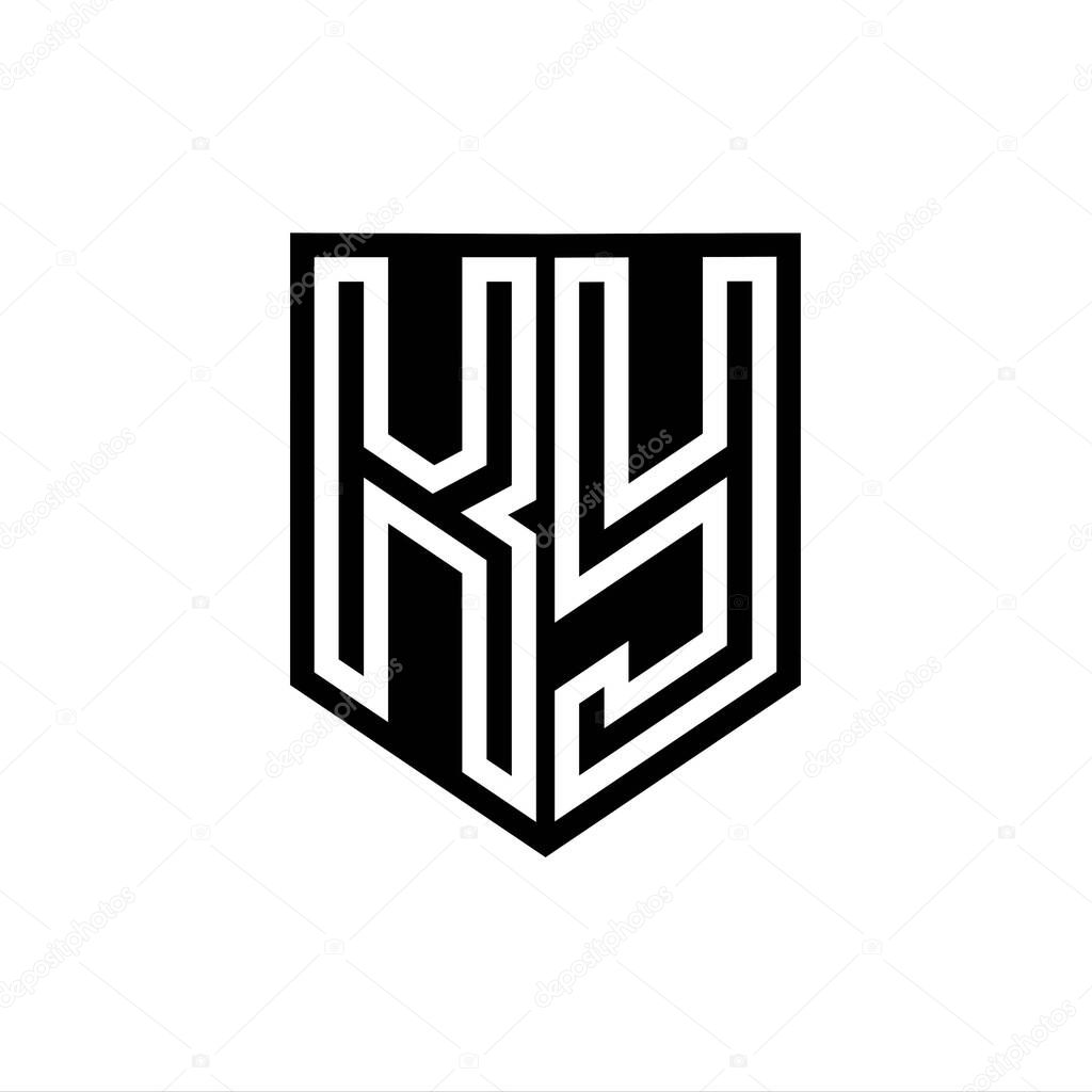 KY Letter Logo monogram shield geometric line inside shield style design template