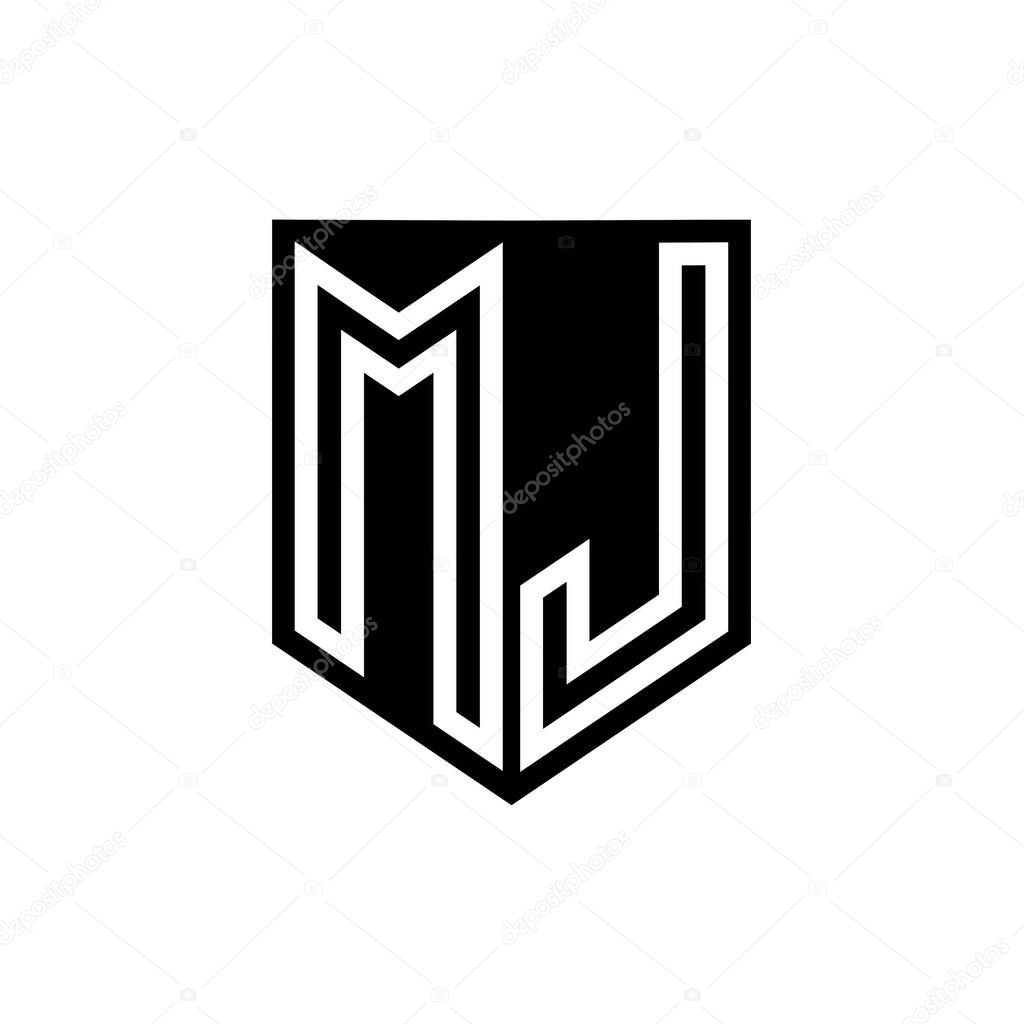 MJ Letter Logo monogram shield geometric line inside shield style design template