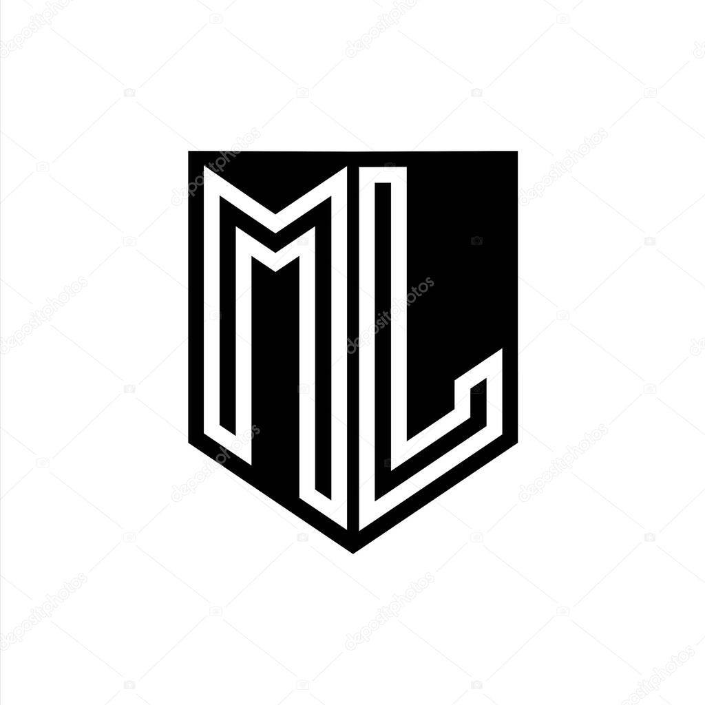 ML Letter Logo monogram shield geometric line inside shield style design template