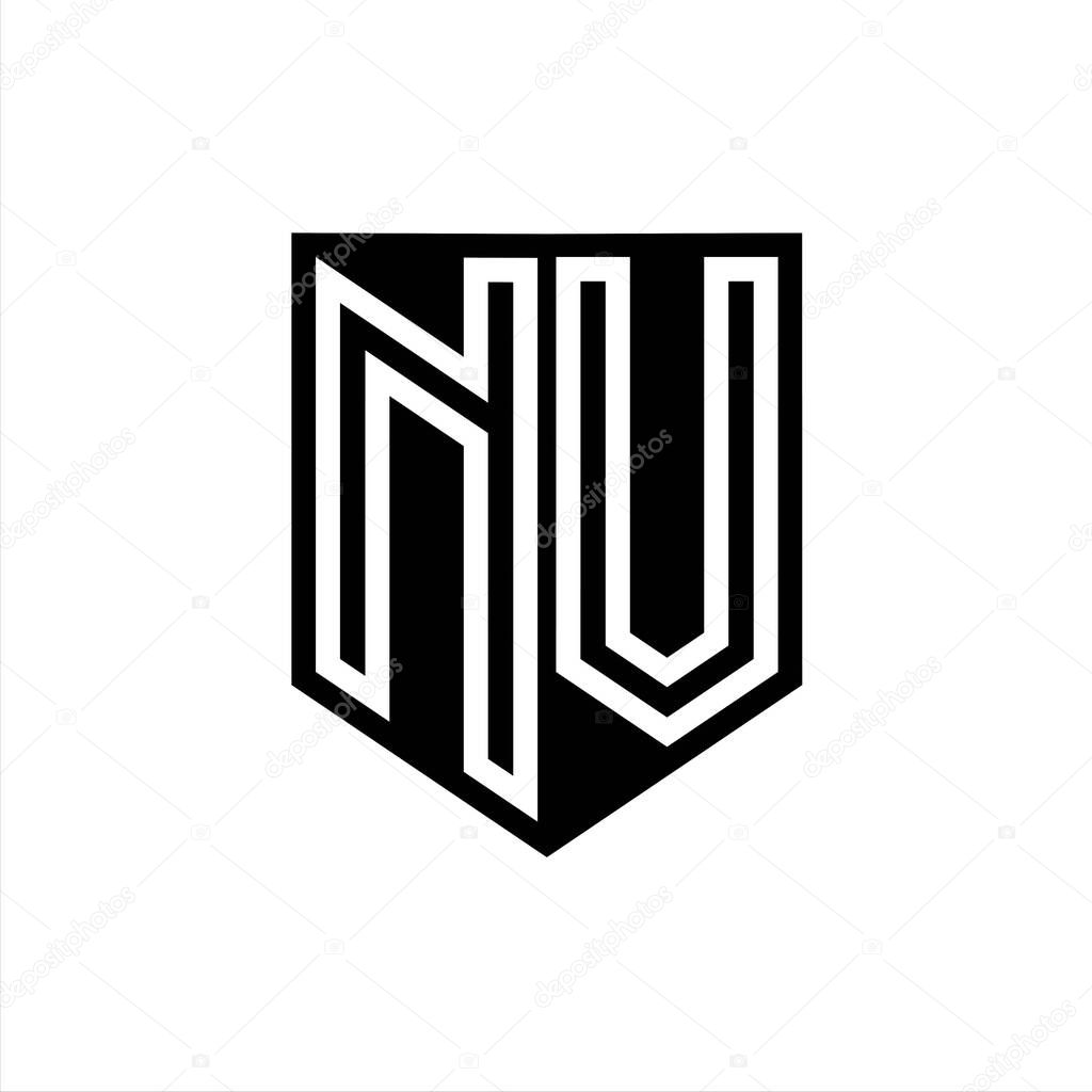 NV Letter Logo monogram shield geometric line inside shield style design template