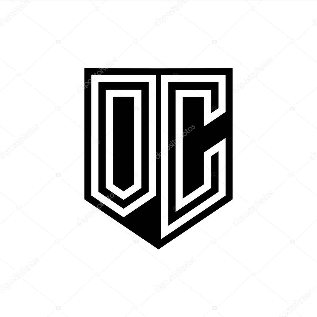 OC Letter Logo monogram shield geometric line inside shield style design template