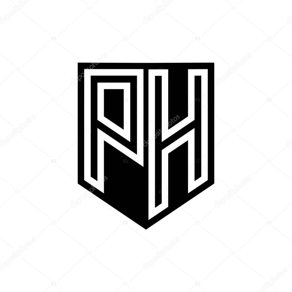 PH Letter Logo monogram shield geometric line inside shield style design template