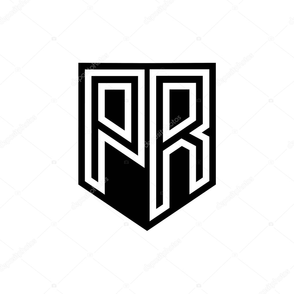 PR Letter Logo monogram shield geometric line inside shield style design template