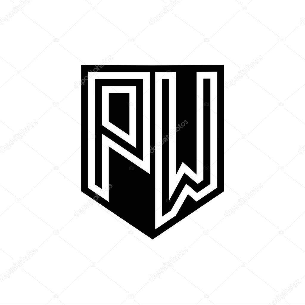 PW Letter Logo monogram shield geometric line inside shield style design template