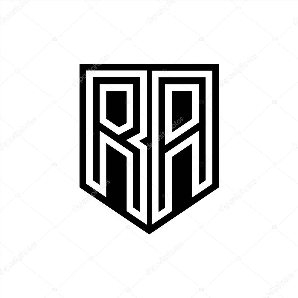 RA Letter Logo monogram shield geometric line inside shield style design template