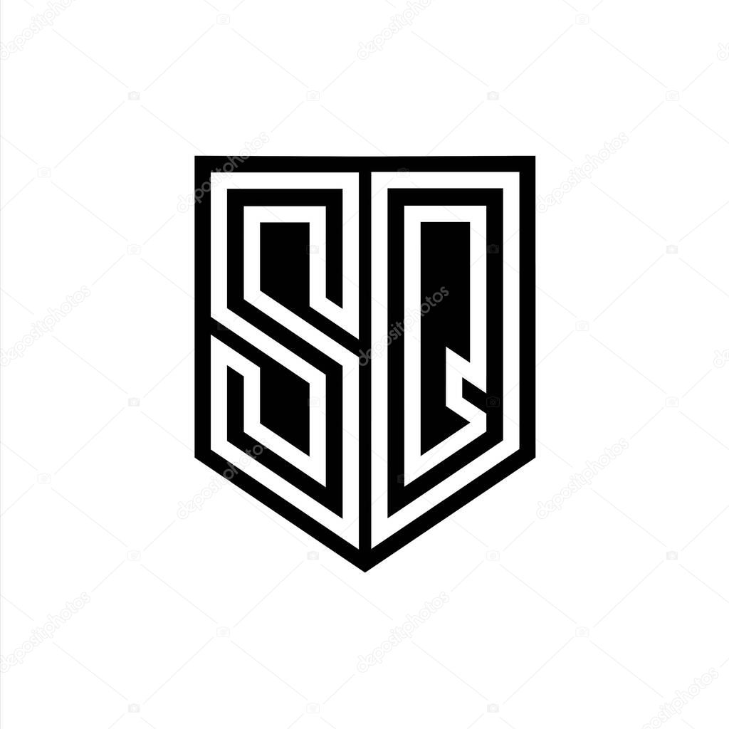 SQ Letter Logo monogram shield geometric line inside shield style design template