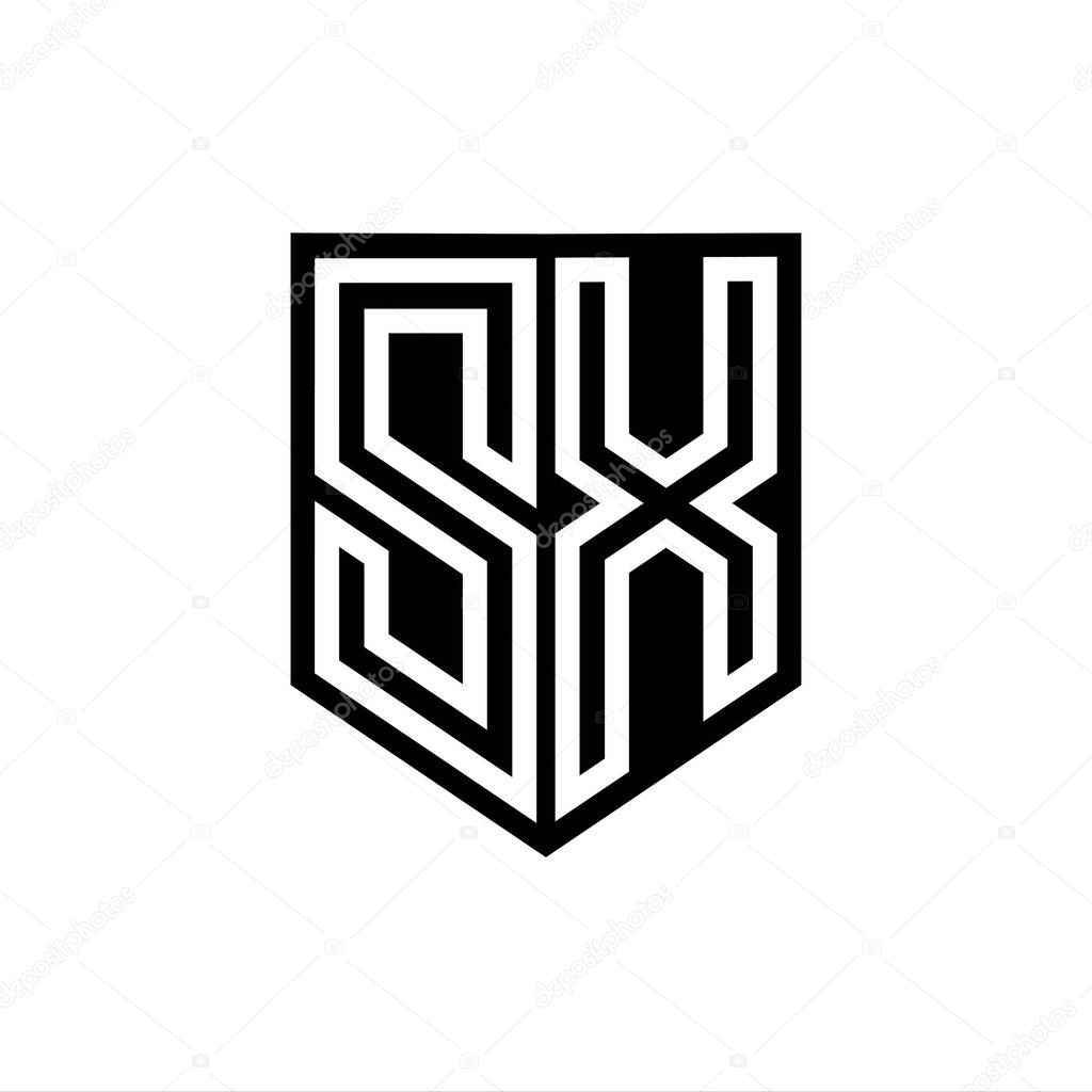SX Letter Logo monogram shield geometric line inside shield style design template