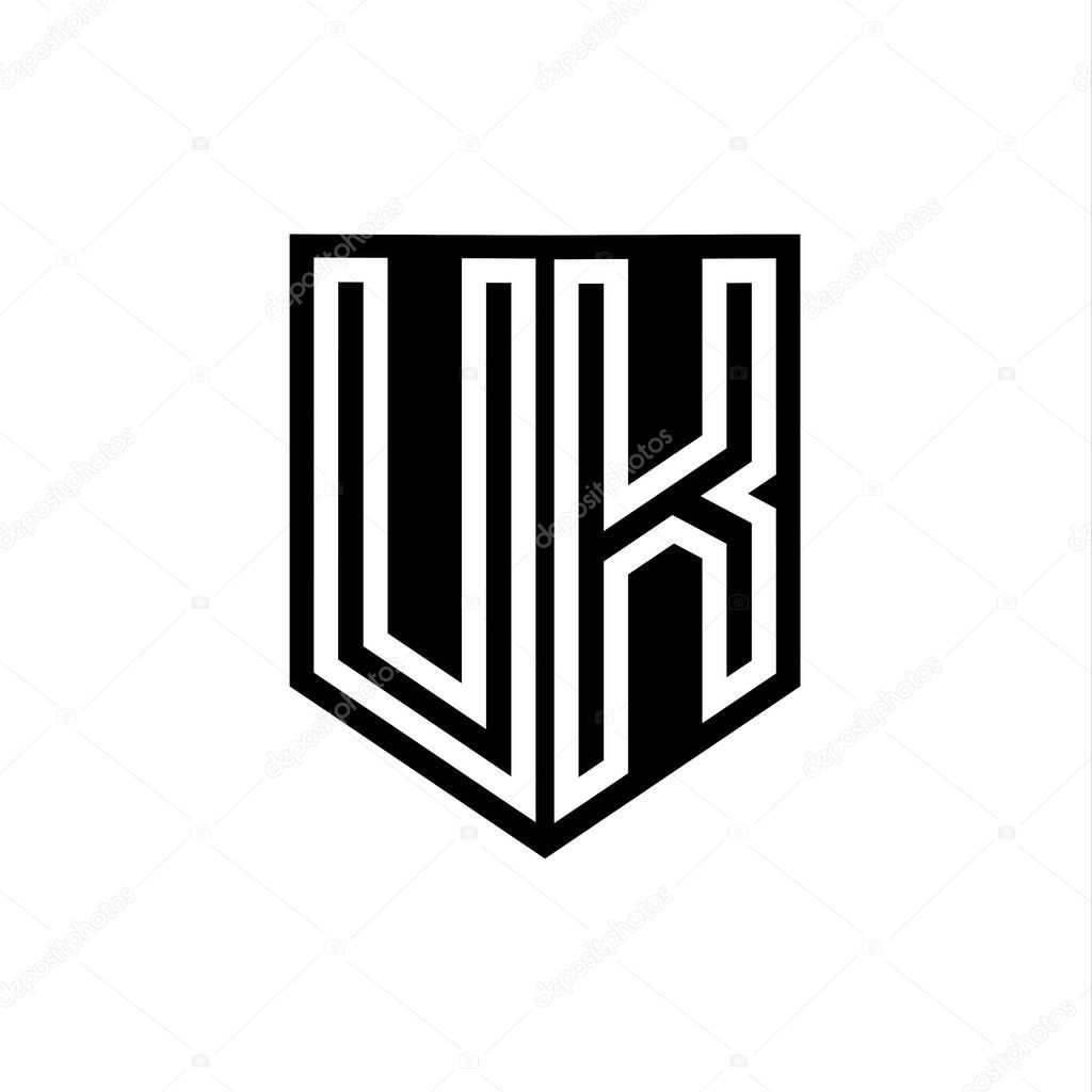 UK Letter Logo monogram shield geometric line inside shield style design template