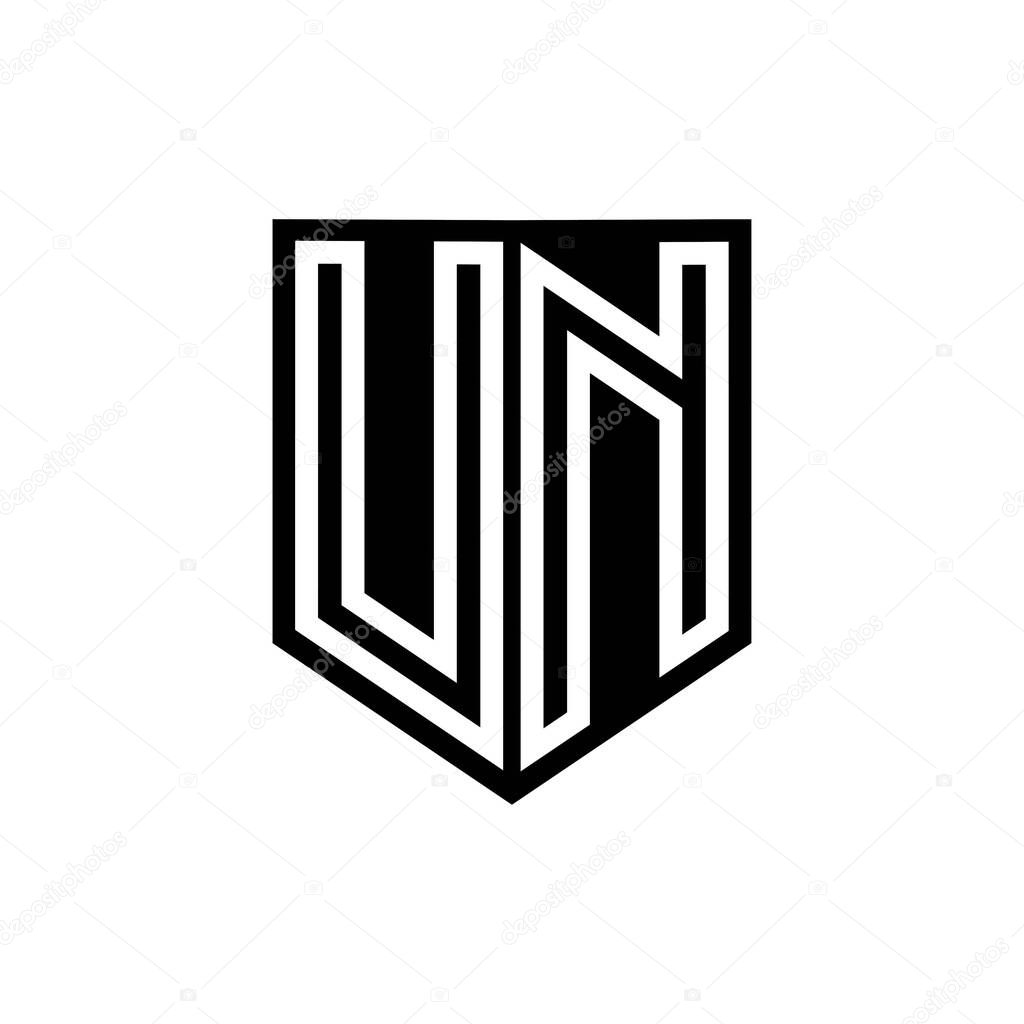 UN Letter Logo monogram shield geometric line inside shield style design template