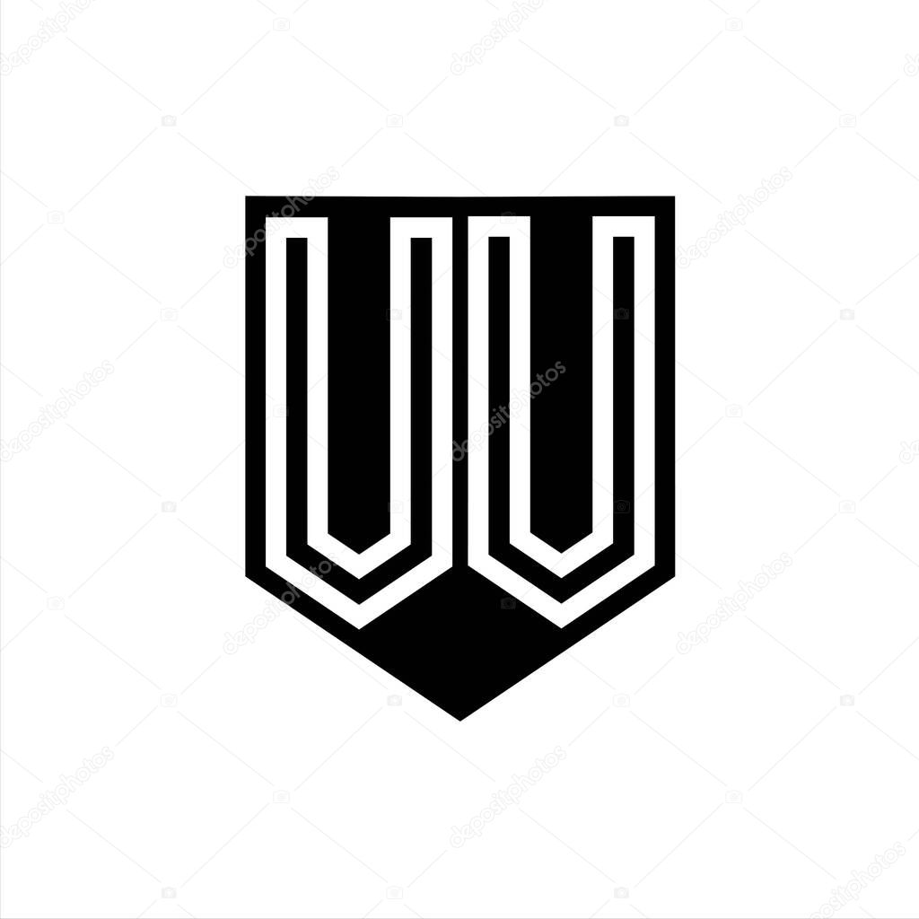 VV Letter Logo monogram shield geometric line inside shield style design template