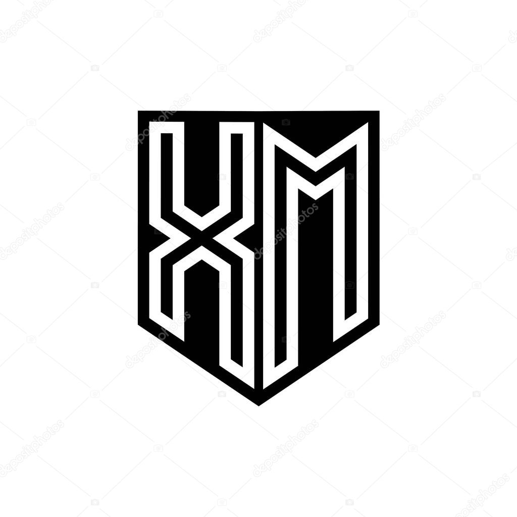 XM Letter Logo monogram shield geometric line inside shield style design template