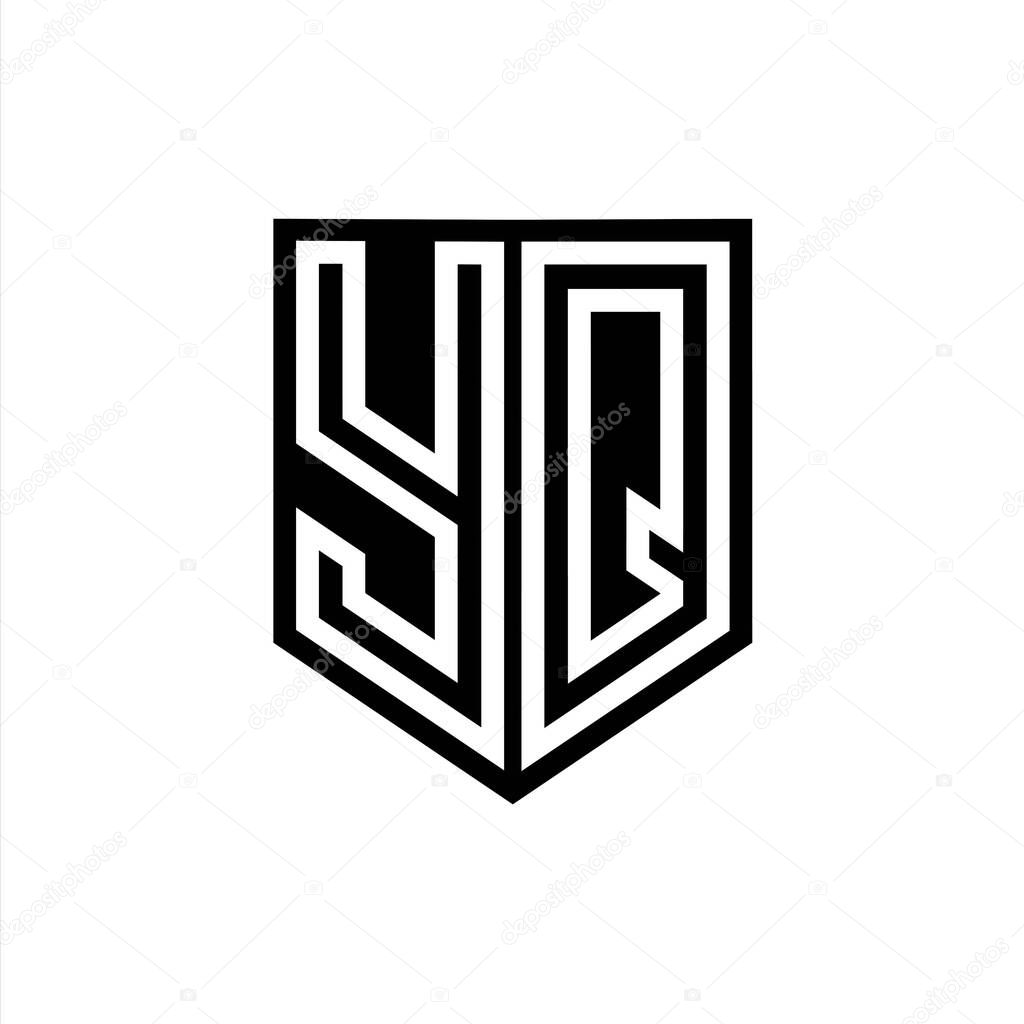 YQ Letter Logo monogram shield geometric line inside shield style design template