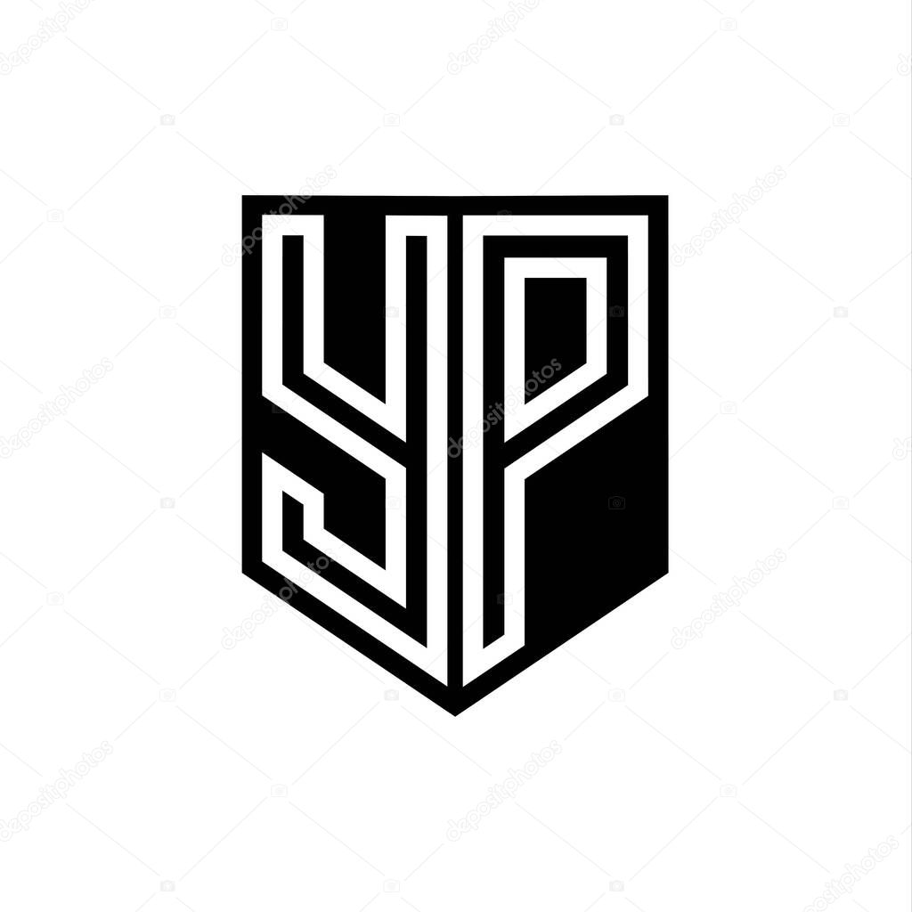 YP Letter Logo monogram shield geometric line inside shield style design template