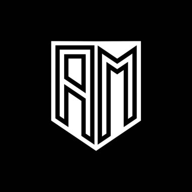 AM Letter Logo monogram kalkan geometrik çizgi içinde kalkan biçimi tasarım şablonu