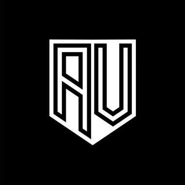 Kalkan biçimi tasarım şablonu içindeki AV Letter Logo monogram kalkan geometrik çizgisi
