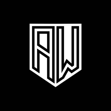 AW Harfli Logo monogram kalkan geometrik çizgisi kalkan biçimi tasarım şablonu içinde