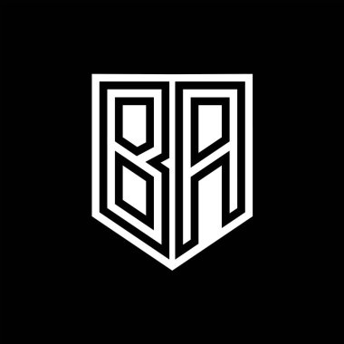 BA Harfi Logo monogram kalkan geometrik çizgisi kalkan biçimi tasarım şablonu içinde