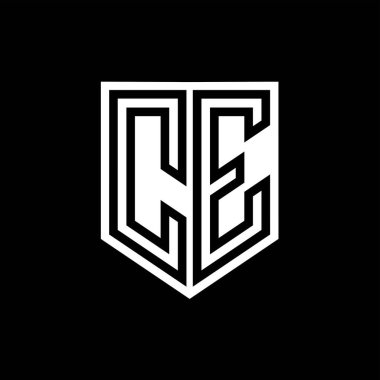 CE Letter Logo monogram kalkan geometrik çizgi içinde kalkan biçimi tasarım şablonu