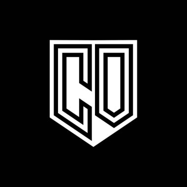 CO Harfi Logo monogram kalkan geometrik çizgi içinde kalkan biçimi tasarım şablonu