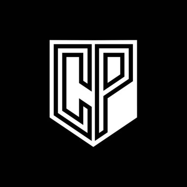 CP Harfi Logo monogram kalkan geometrik çizgisi kalkan biçimi tasarım şablonu içinde