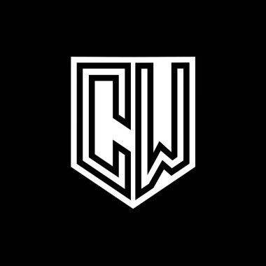 CW Harfi Logo monogram kalkan geometrik çizgi içinde kalkan biçimi tasarım şablonu
