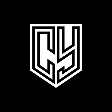 CY Letter Logo monogram kalkan geometrik çizgi içinde kalkan biçimi tasarım şablonu