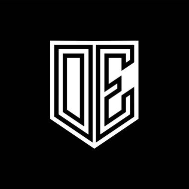 DE Letter Logo monogram kalkan geometrik çizgi içinde kalkan biçimi tasarım şablonu