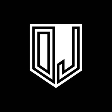 DJ Harf Logosu monogram kalkan geometrik satırı kalkan biçimi tasarım şablonu içinde