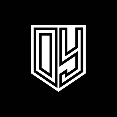 DY Letter Logo monogram kalkan geometrik çizgisi kalkan biçimi tasarım şablonu içinde