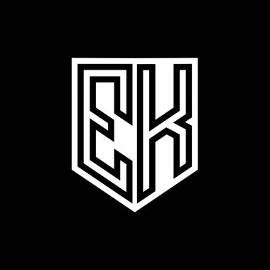 Kalkan biçimi tasarım şablonu içinde EK Letter Logo monogram kalkan geometrik çizgisi