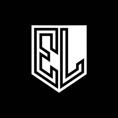 EL Harfi Logosu monogram kalkan geometrik çizgisi kalkan biçimi tasarım şablonu içinde